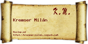 Kremser Milán névjegykártya